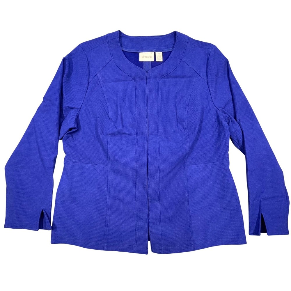 Chico's Blue Textured Professional Blazer Jacket Women Size 2